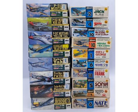 Hasagawa a boxed 1:72 scale group of military aircraft model kits, to include; 51311 - P-51B Mustang, BOO2:350 - J2 M3 'Jack'