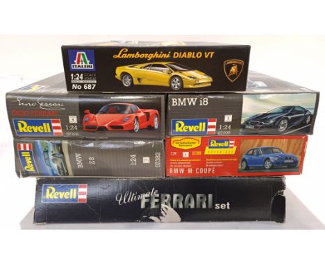Revell &amp; Italeri, a boxed Group of 1:24 Scale Car Model Kits. Includes Lamborghini Diablo VT with others. Although unchec