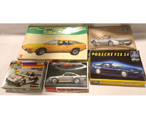 Italeri, Bandai &amp; Similar, a boxed Group of 1:16 &amp; 1:24 Scale Porsche Car Model Kits. Although unchecked for complete