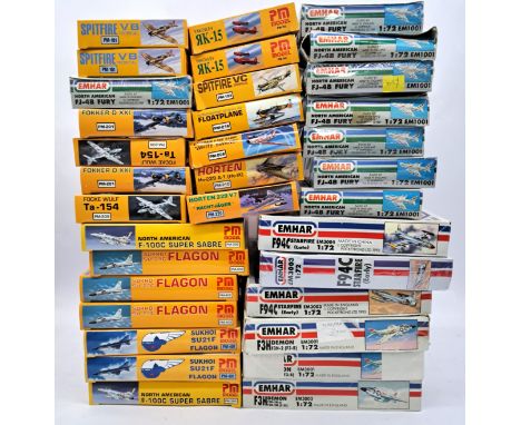 EMHAR &amp; PM Model, a boxed mainly 1:72 scale plastic kit group comprising mainly of military aircraft to include EMHAR EM3