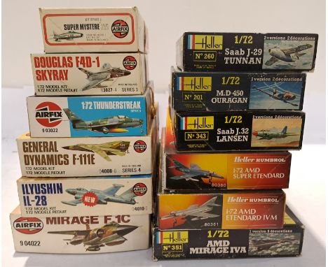 Airfix &amp; Heller, a boxed Group of 1:72 Scale Aeroplane Model Kits. Includes AMD Mirage IVA with others. Although unchecke