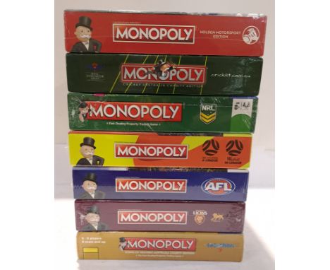 Hasbro, a boxed Group of Australian Sports Monopoly Sets. Includes AFL, NRL with others. Although unchecked for completeness 