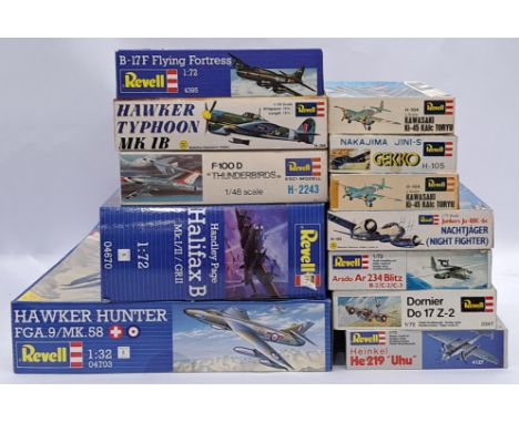 Revell a boxed 1:72 scale group of military aircraft model kits, to include; H-266 - Hawker Typhoon MK 1B, H-2243 - F-100 D '