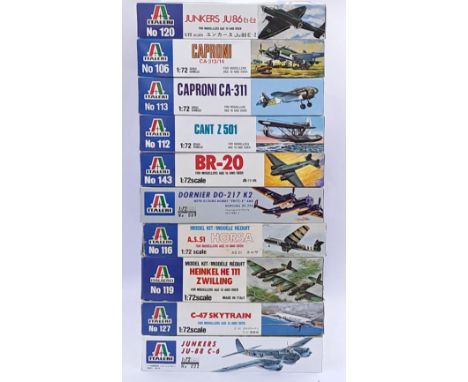 Italeri, a boxed 1:72 scale group of military aircraft model kits, to include; No.120 - Junkers JU86 E1.E2, as well as others