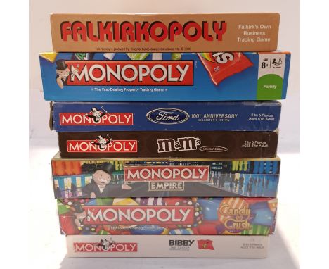 Hasbro, a boxed Group of Commercial Brand Themed Monopoly Sets. Includes M&amp;M's, Ford with others. Although unchecked for 