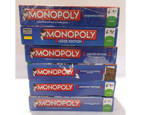 Hasbro, a boxed Group of Location Themed Monopoly Sets. Includes Melbourne, Leeds with others. Although unchecked for complet