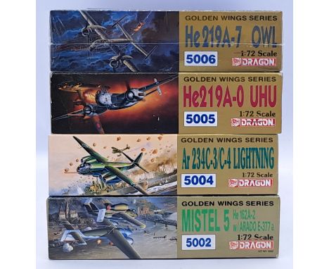Dragon, a boxed 1:72 scale group of military aircraft model kits, to include; 'Golden Wings Series' 5001 - He219A-7 OWL, as w