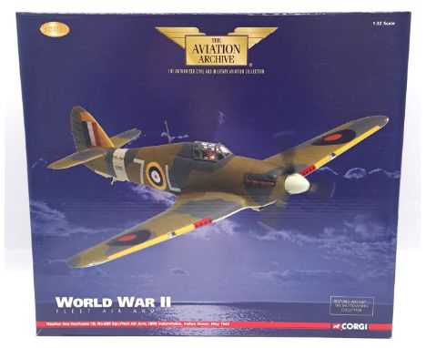 Corgi "Aviation Archive", a boxed 1:32 Scale AA35504 (World War II -Fleet Air Arm) Hawker Sea Hurricane. Although unchecked f