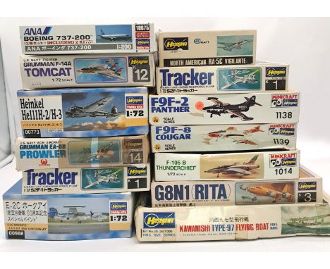 Hasegawa, a boxed mainly 1:72 scale plastic kit group comprising of military aircraft to include JS-26:100 Kawanashi Type-97 
