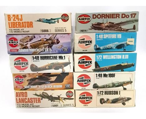 Airfix Military Plastic Kits, a boxed group of 1:72 &amp; 1:48 scale military aircraft group to include A04006V (Vintage Clas