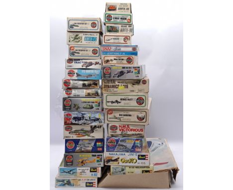Airfix and Revell a boxed mixed scale group of model kits, to include; military aircrafts, ships, military vehicles and simil