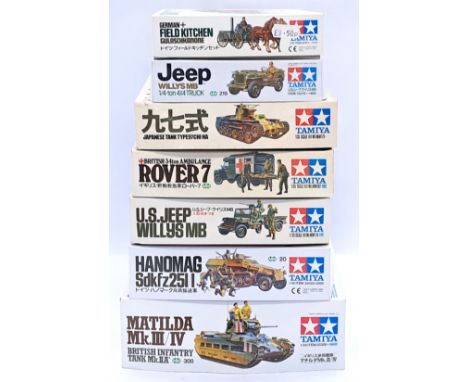 Tamiya a boxed 1:35 scale group of military vehicle model kits, to include; No.300 - Matilda Ml.II/IV British Infantry Tank M