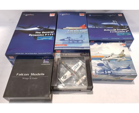 Hobby Master, SkyMax &amp; Falcon Models, a boxed Group of 1:72 Scale Military Aeroplanes. Includes F-100D Super Sabre with o