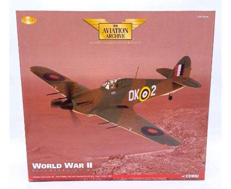 Corgi "Aviation Archive" a boxed 1/32nd scale AA3502 Hawker Hurricane IIC-AOC "Malta 1942". Conditions generally appear to be