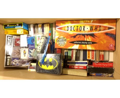 Waddington's &amp; Similar, a boxed Group of Mixed Themed Playing Cards. Includes Doctor Who, Marvel Super Heroes, James Bond