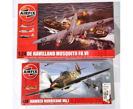 Airfix, a boxed pair of 1:24 scale Military Aircraft plastic kits comprising of A50167 Hawker Hurricane Mk.1 &amp; A25001A De