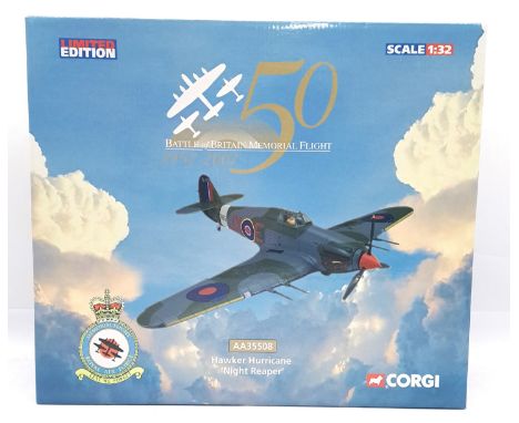 Corgi "Aviation Archive", a boxed 1:32 Scale AA35508 Hawker Hurricane "Night Reaper". Although unchecked for completeness, co