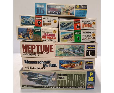Hasegawa, a boxed Group of 1:48 &amp; 1:72 Scale Military Aeroplane Model Kits. Includes Messerschmitt Me 109E with others. A