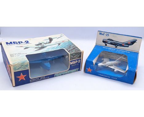 Russian diecast a boxed pair of 1:72 scale military aircrafts (see photo for models). Conditions appear appear Good to Excell