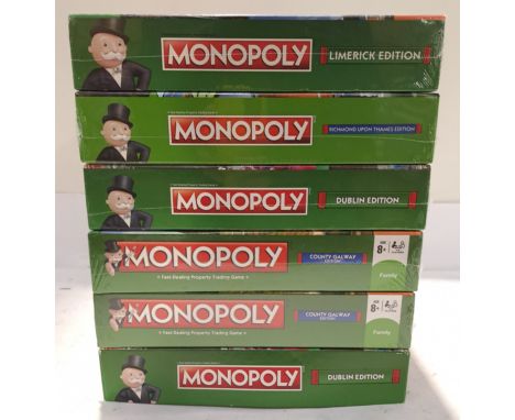 Hasbro, a boxed Group of Location Themed Monopoly Sets. Includes Dublin, Limerick with others. Please note this lot includes 