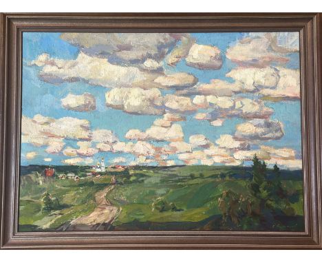 Antonov Sergey Georgievich (Russian 1932-2006), Summer Clouds, oil on panel in a stained ash frame (signed bottom right, insc