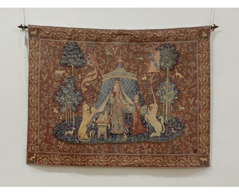 A mon Seul desir - A French style machine woven tapestry wall hanging of 16th century design, depicting The lady and the Unic