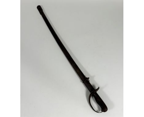 Imperial Japanese type 32 cavalry sword, with steel guard and handle with chequered wood grip, curved single fullered steel b