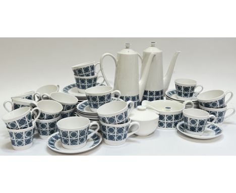 A Royal Tuscan fine bone china tea/coffee service decorated with blue tile 'Charade' designs comprising twelve teacups, twelv