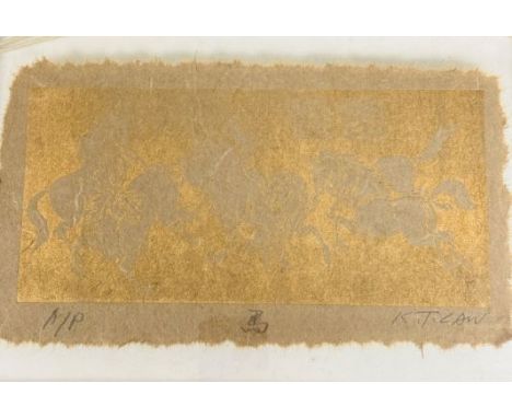 KT Law, handmade paper with engraved Prancing Horses, embossed with two Chinese style seal marks, AP, signed in pencil bottom