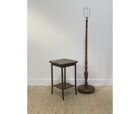 A turned walnut lamp standard, early to mid 20th century, (H158cm) together with an oak side table, the square top raised on 