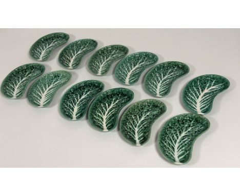 A set of twelve ceramic Portuguese green cabbage leaf side dishes (l- 22cm w-12cm) (marked verso -Secla Portugal) (12)