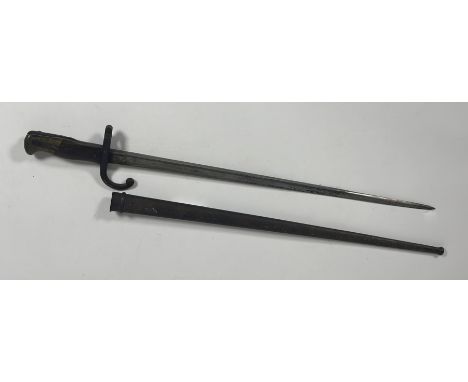 A French Gras bayonet dated 1878 in steel scabbard (overall: 80cm)