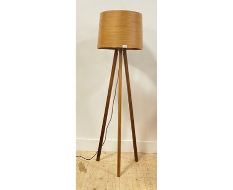 Tom Raffield, A Helix lamp standard, steam bentwood shade on three splayed walnut supports (splits) H150cm