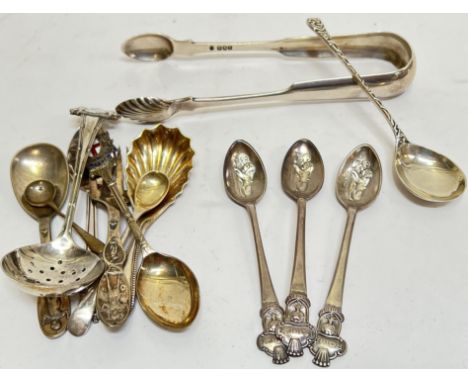 A mixed group of silver and silver plate comprising a Glasgow hallmarked set of sugar tongs (1838 J.M mark, possibly Jon Menz