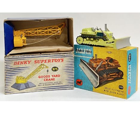 Corgi Toys, 1102, A die cast model of an Elucid TC-12 Tractor with Dozer blade, in box, together with a Dinky Supertoys 973 G