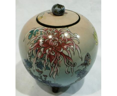 Chinese Cloisonné globular jar with cover, H: 19 cm damage to finial and rim. P&amp;P Group 2 (£18+VAT for the first lot and 