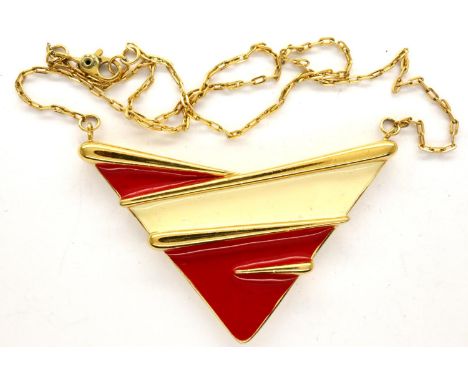 Boxed Monet necklace on a gold plated chain with an enamelled Art Deco style pendant, chain L: 40 cm. P&amp;P Group 1 (£14+VA