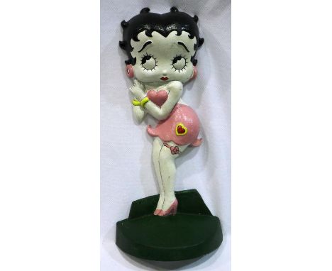 Painted cast iron doorstop of Betty Boop, H: 35 cm. P&amp;P Group 2 (£18+VAT for the first lot and £3+VAT for subsequent lots