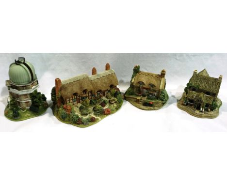 Four boxed Lilliput Lanes, Mrs Pinkertons Post Office 10 x 8 cm, Anne Hathaways Cottage 16 x 10 cm, Bopeep Tea Rooms 12 x 10 