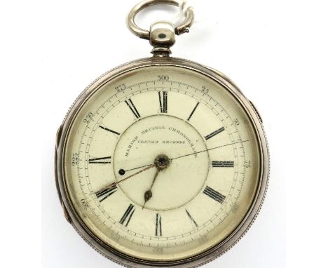 Hallmarked silver Marine decimal chronograph centre seconds pocket watch named to Thomas Shaw 1887 with Matthius Elam 64 High