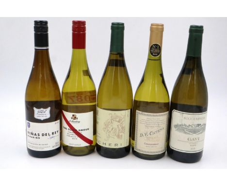 Five bottles of mixed white wine. Not available for in-house P&amp;P 