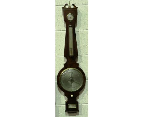 Walnut cased barometer thermometer hydrometer by Cicero &amp; Co London, H: 100 cm. Some light cracking to walnut at base, 18