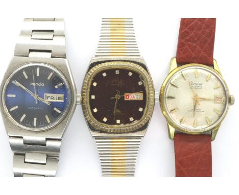 Three automatic wristwatches, Fuji, Imado and Chateau, all working at lotting. P&amp;P Group 1 (£14+VAT for the first lot and