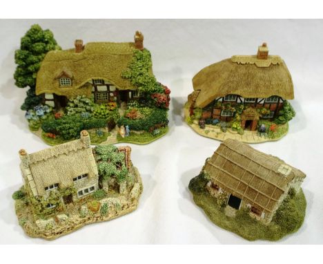 Four boxed Lilliput Lanes, Magillans, Meadowsweet Cottage, Cobbles Cottage and Honeysuckle Cottage Trinket Box, some with dee