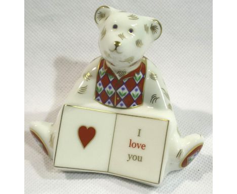 Royal Crown Derby I Love You bear, first quality, H: 60 mm, no cracks or chips. P&amp;P Group 1 (£14+VAT for the first lot an