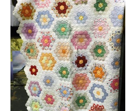 Vintage hand stitched patchwork quilt, double bed size, 200 x 160 cm. P&amp;P Group 1 (£14+VAT for the first lot and £1+VAT f