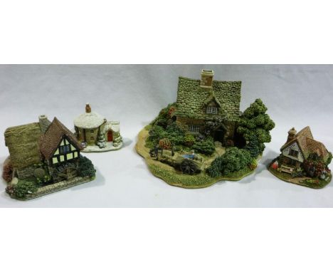 Four boxed Lilliput Lanes, Cruck End, Little Snowdrop, Grandmas and Grandpas and Waterside Mill, with deeds, largest 15 x 15 