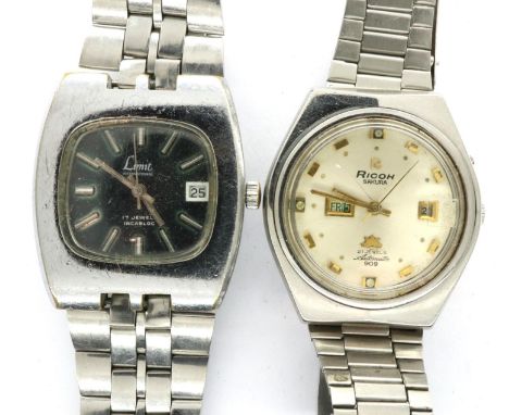 Two gents wristwatches, Ricon and Limit, both on stainless steel straps, working at lotting. P&amp;P Group 1 (£14+VAT for the