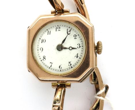 Doxa: 9ct gold ladies wristwatch on a 9ct expanding bracelet with 1923 inscription, not working at lotting. P&amp;P Group 1 (