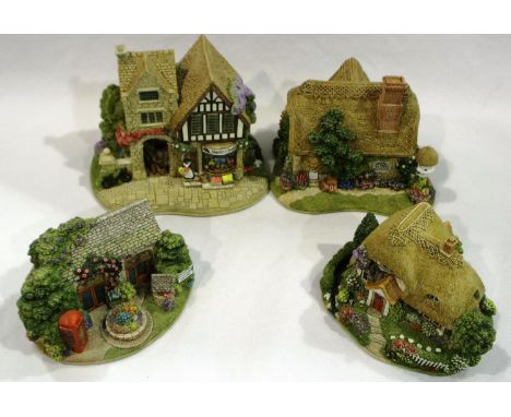 Four boxed Lilliput Lanes, Gullivers Pantry, Daisy Chain Florist, Bunny Burrows and Strawberry Teas with deeds, largest 13 x 